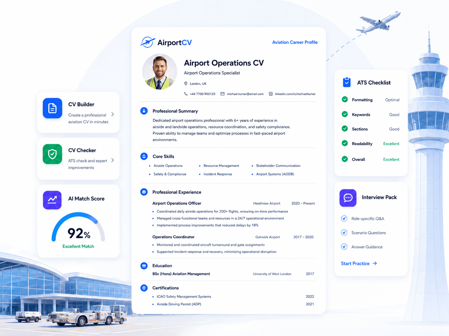 AirportCV aviation CV builder preview